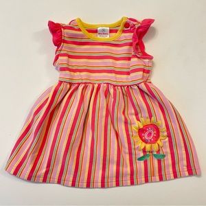 Hanna Andersson Girls Striped Sunflower Dress Organic Pink 70 Size 6-12 months